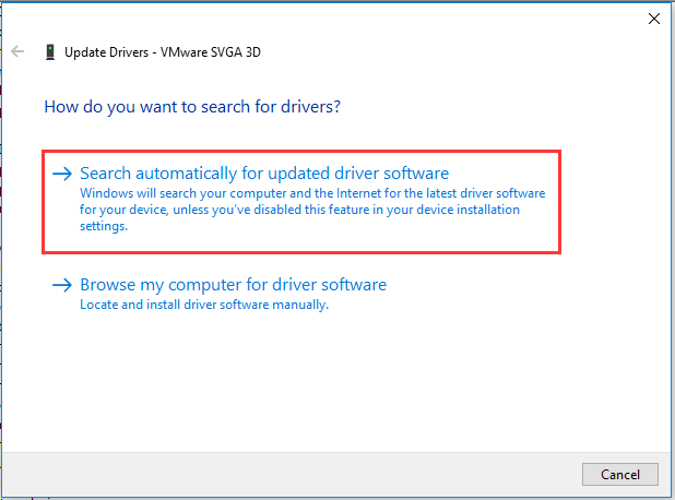 choose Search automatically for updated driver software