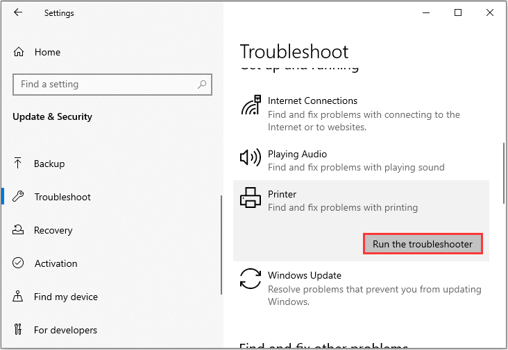 run Windows Printer troubleshooter
