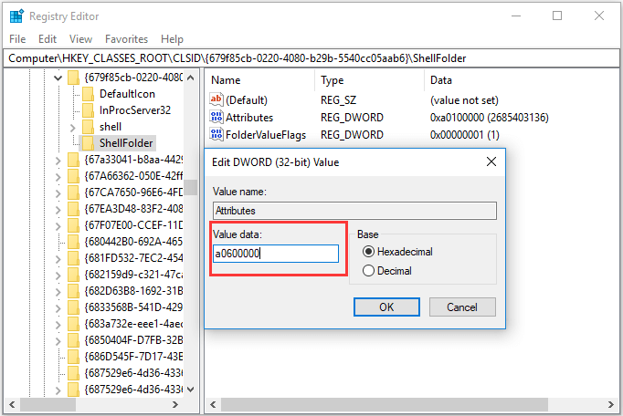 change value to a0600000