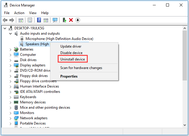 choose Uninstall device