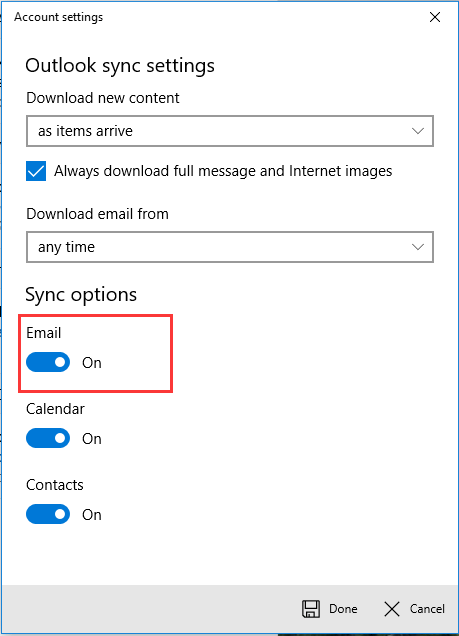 turn of email option