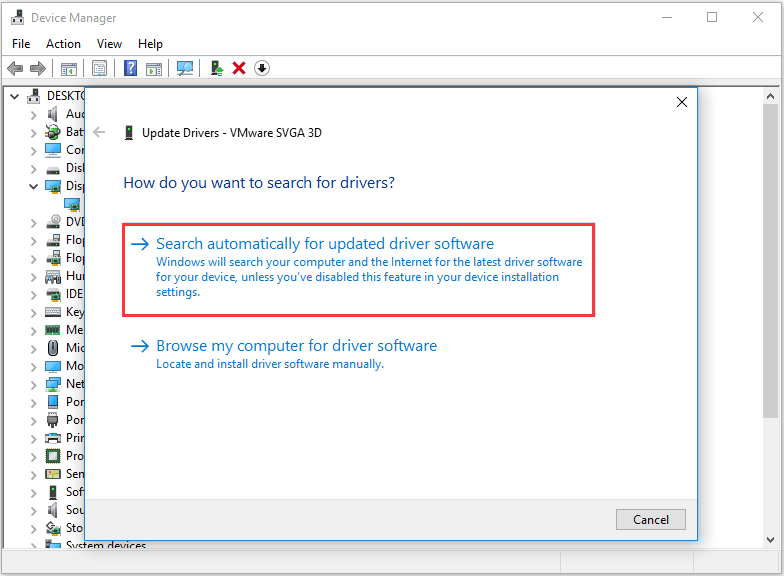 choose Search automatically for updated driver software
