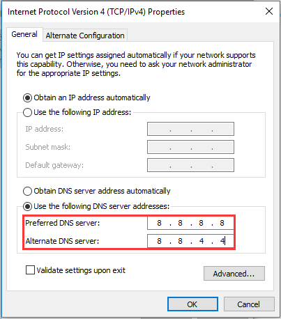 type the server address