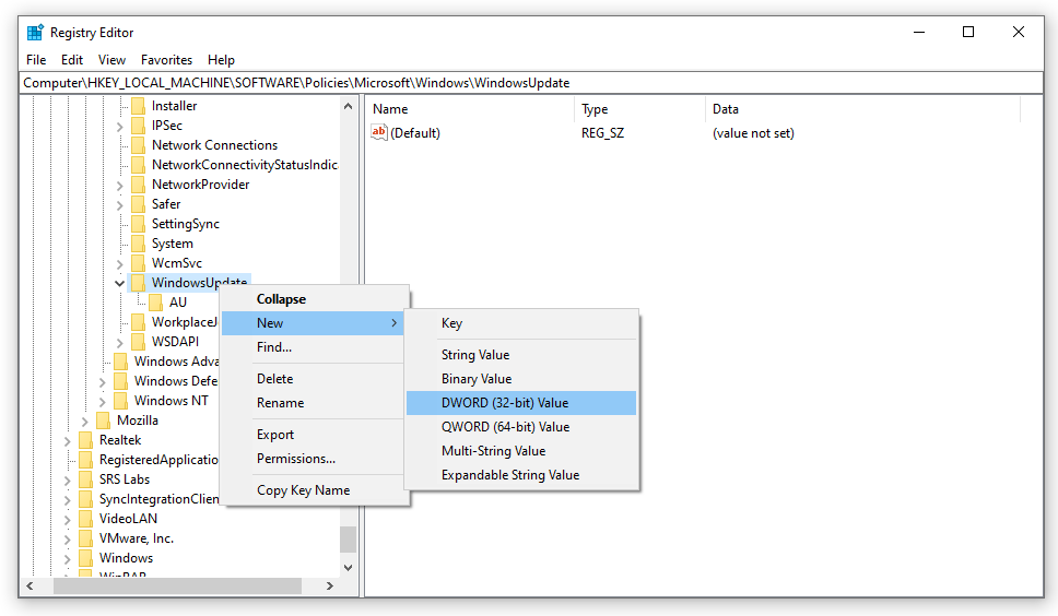 select DWORD (32-bit) Value