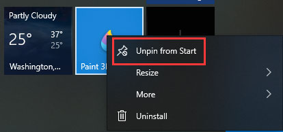 click Unpin from Start