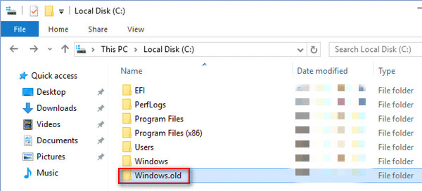 Windows.old folder in Windows 10