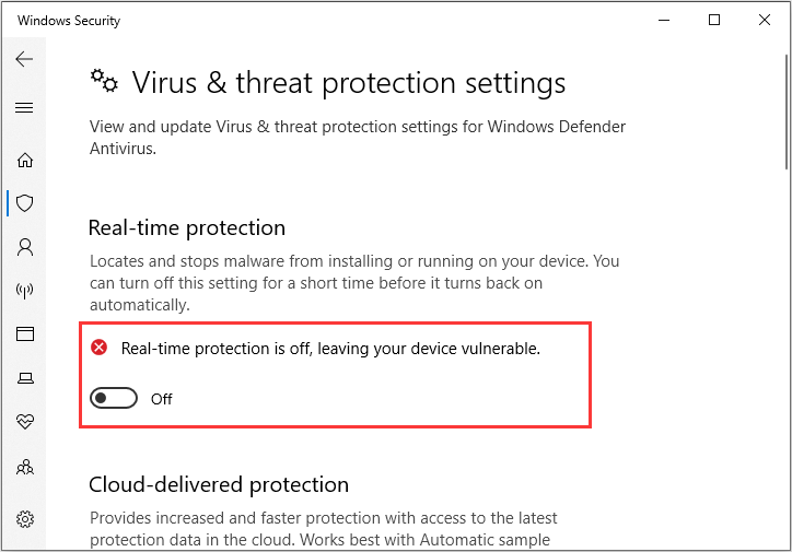 turn off the Real-time protection feature