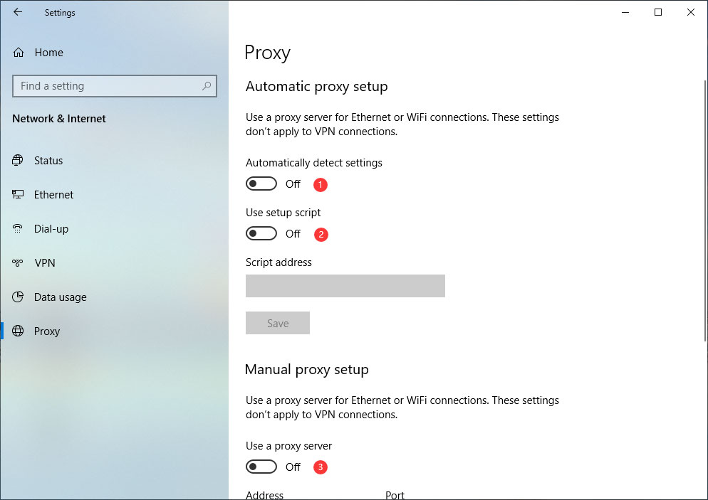 disable Windows Proxy