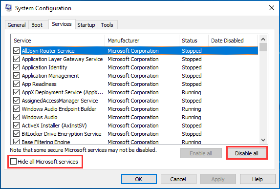 hide all Microsoft services
