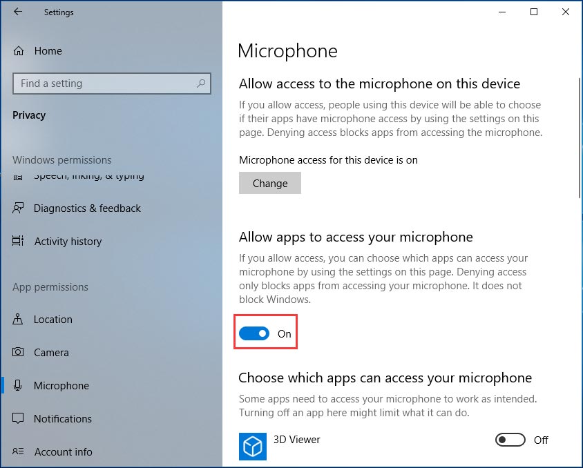 allow apps to access your microphone
