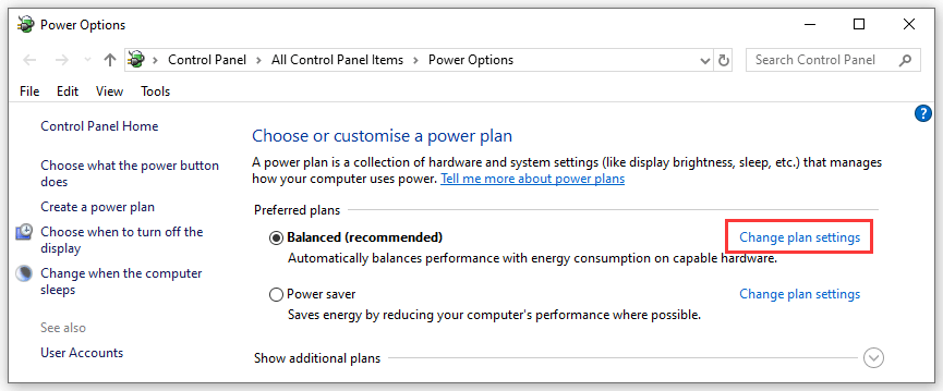 click Change plan settings