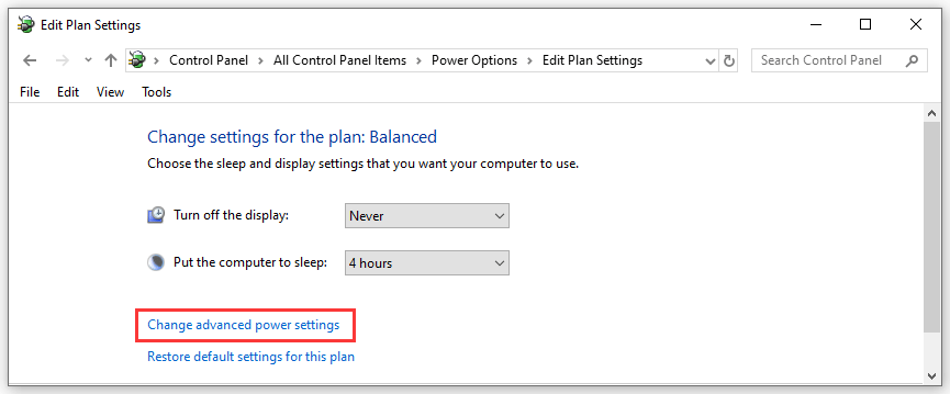 click Change advanced power settings