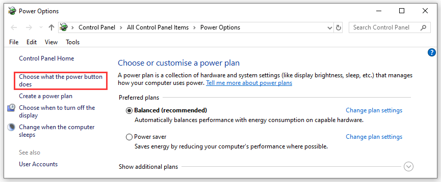 click Choose what the power button does