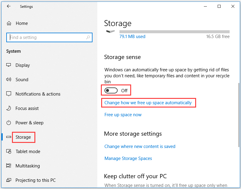 turn on Windows Storage Sense