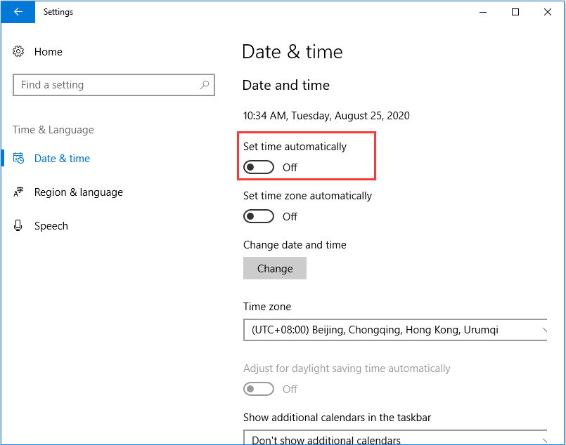 disable and enable set time automatically