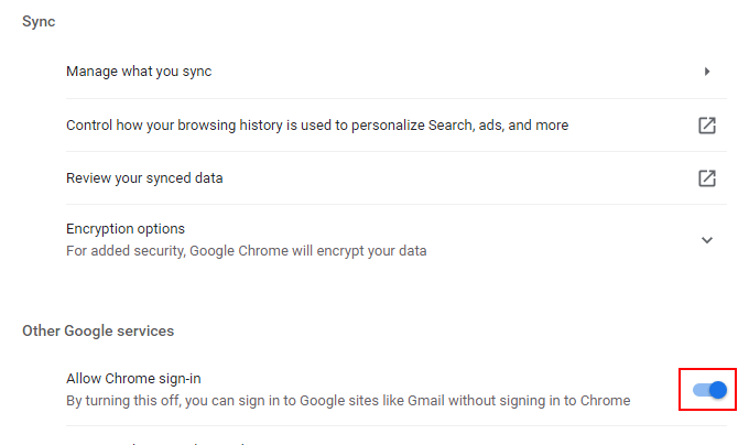 Allow Chrome sign-in