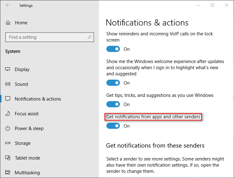 Get notifications from apps and other senders