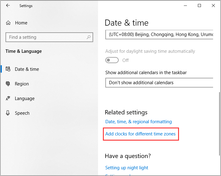 click Add clocks for different time zones