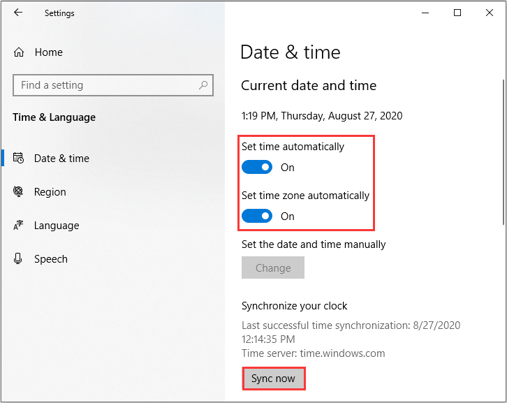 sync date and time