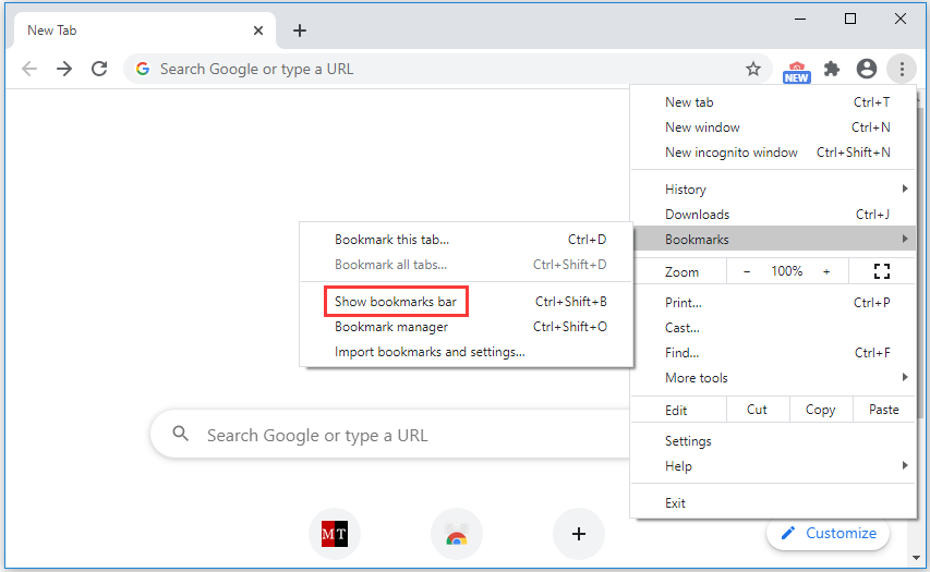 show bookmarks bar of Chrome