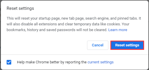 click Reset settings