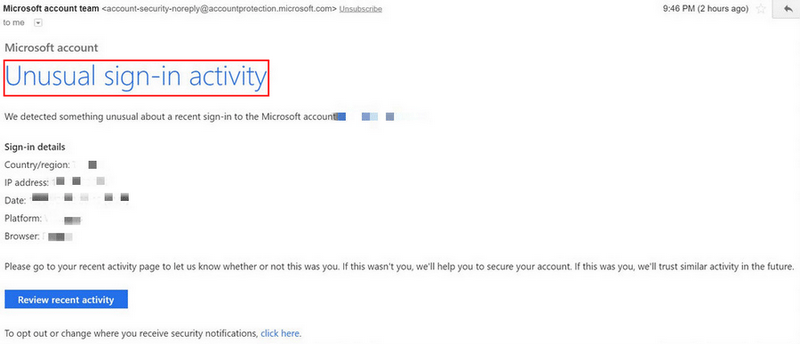 Unusual sign-in activity