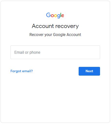 Google account recovery page