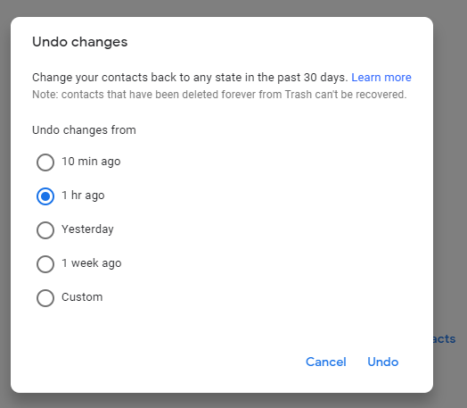 how to restore deleted contacts from Google