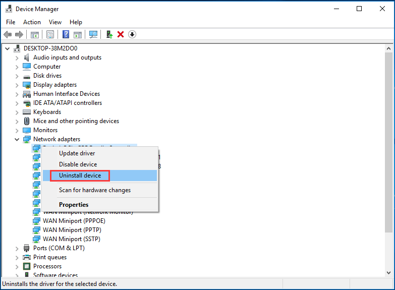 uninstall wireless adapter in Windows 10