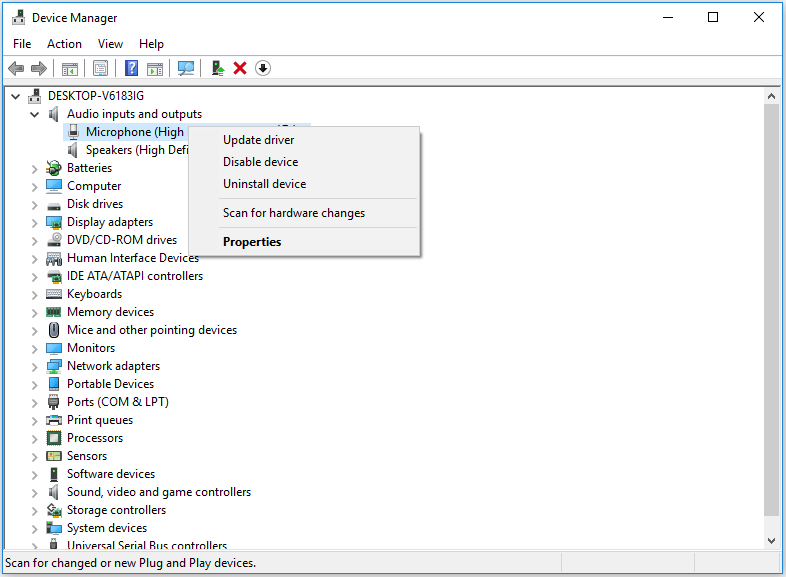 update microphone and audio driver Win 10