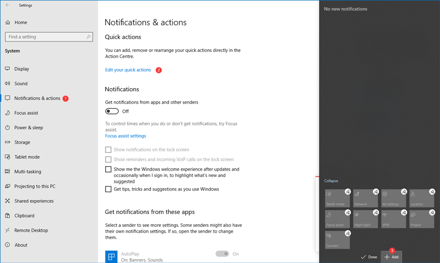 add Bluetooth to Action Center