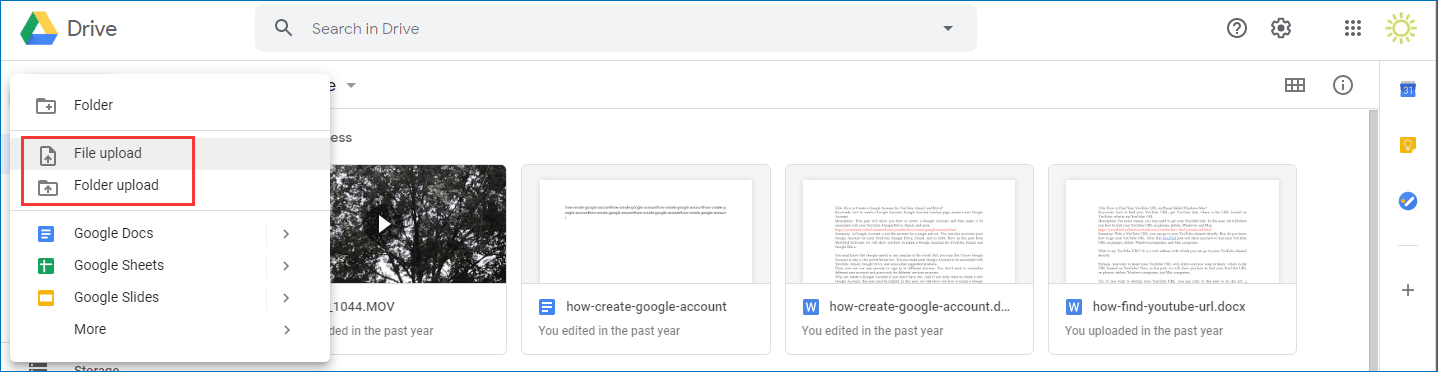 select File Upload or Folder Upload