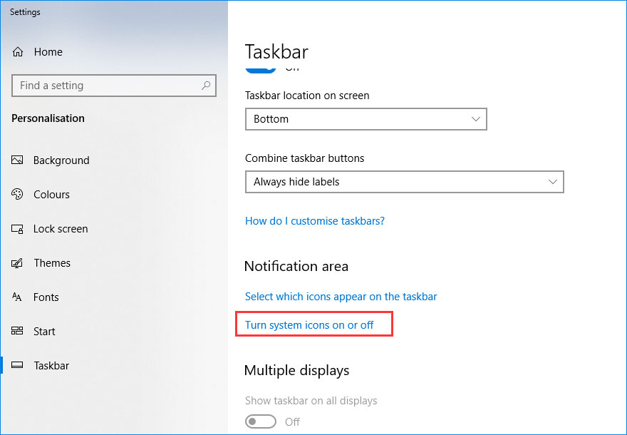 select Turn system icons on or off