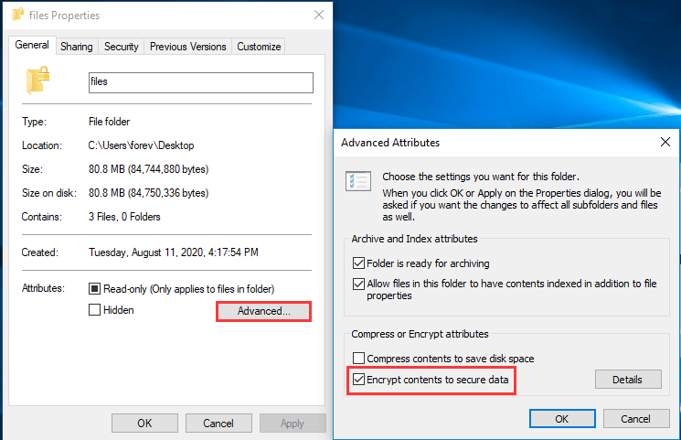 choose Encrypt contents to secure data