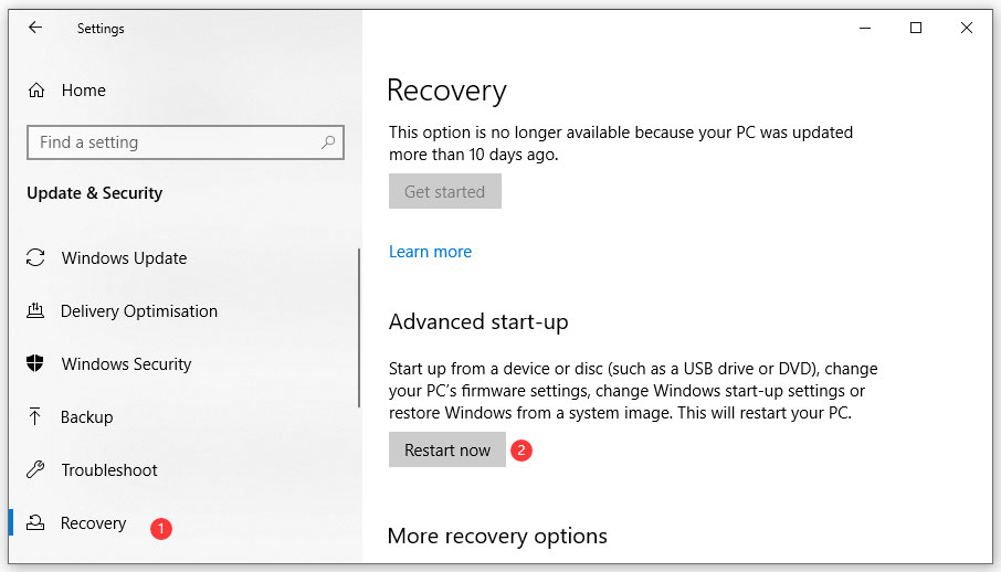 click Restart now