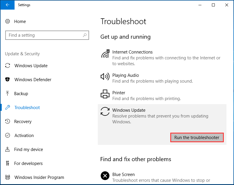 choose Run the troubleshooter
