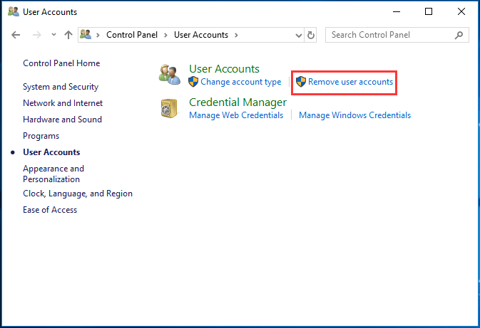 choose Remove user accounts