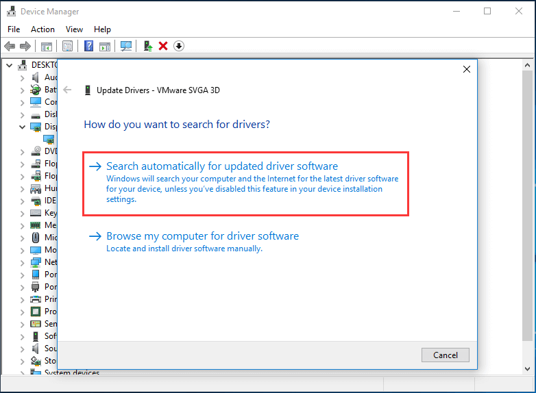 choose Search automatically for updated driver software