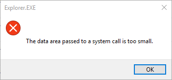 the data area passed to a system call is too small