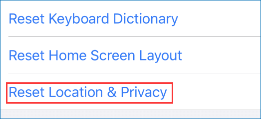 tap Reset Location & Privacy