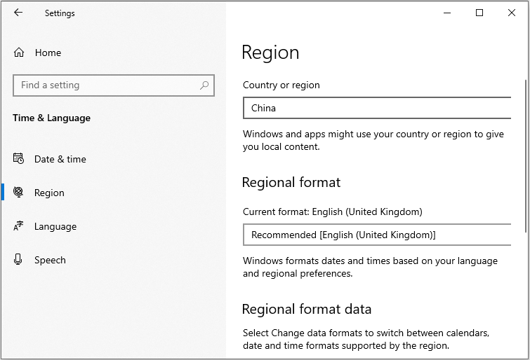 choose the region under the Country or region part