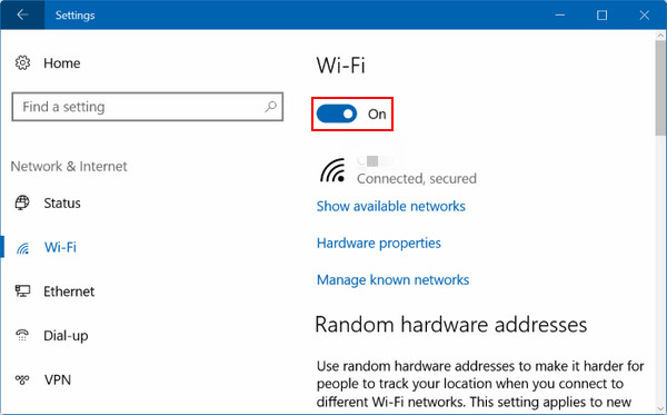 turn on WiFi Windows 10