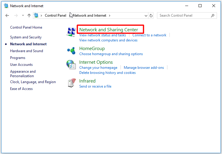 Network and Sharing Center