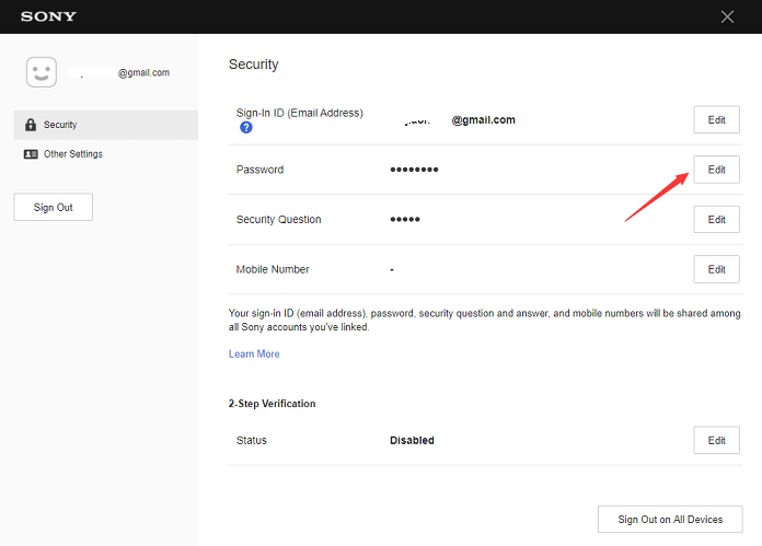 Click Edit Behind Password