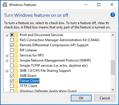 enable Telnet Client