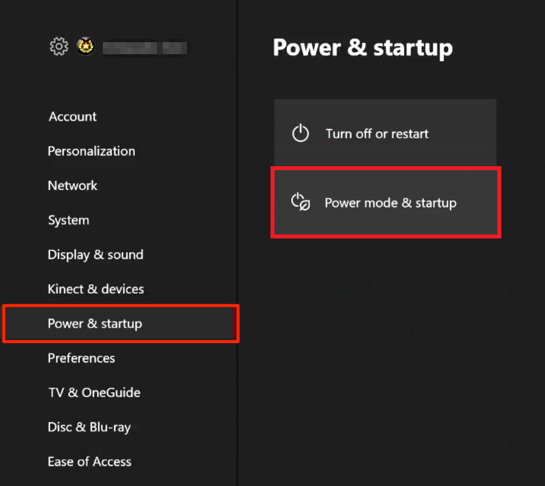 click Power mode & startup