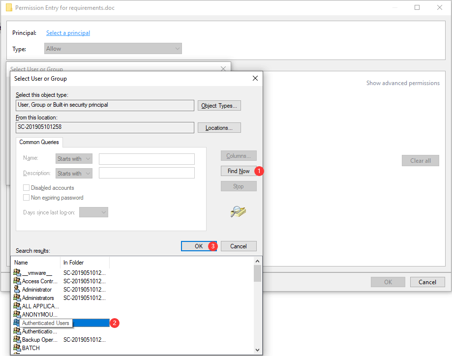 select Authenticated Users