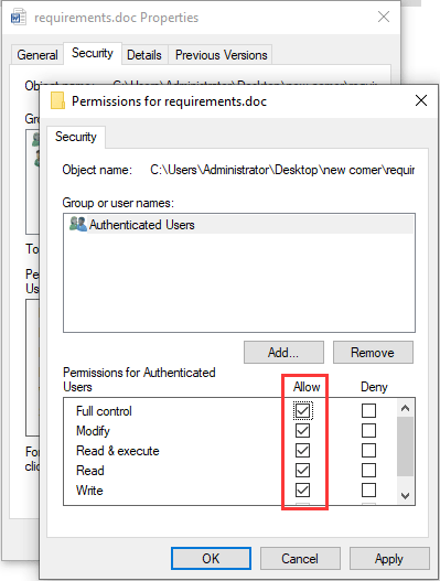 check for full control under Allow