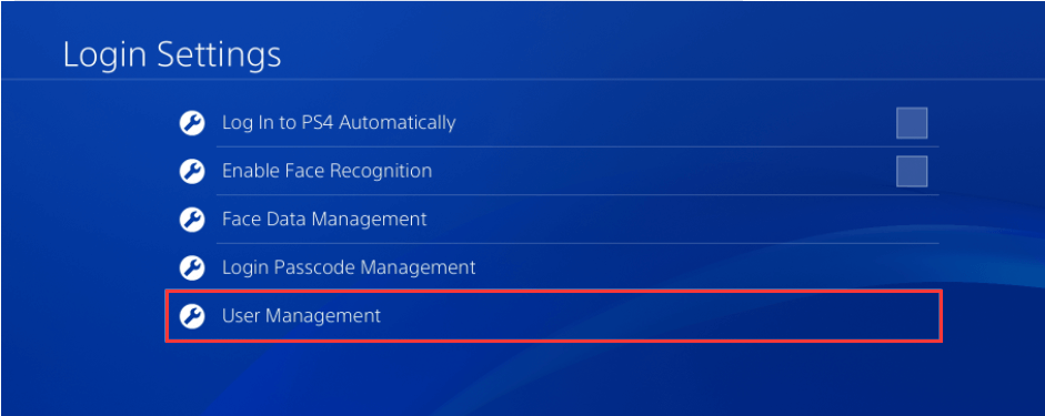 Select User Management on PS System 