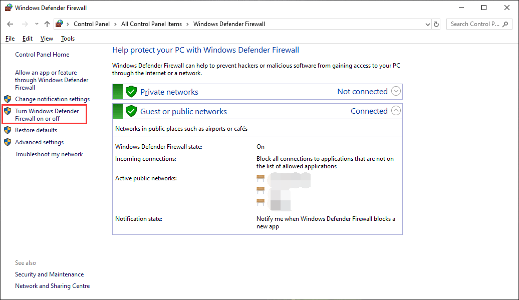 How to Disable and Enable Windows Defender Firewall? - MiniTool